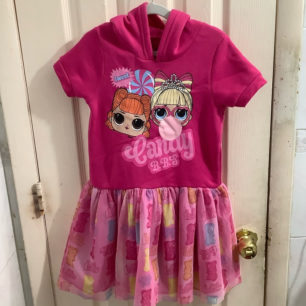 L.O.L. Surprise! Vibrant Pink Hooded Dress Size 7/8 medium